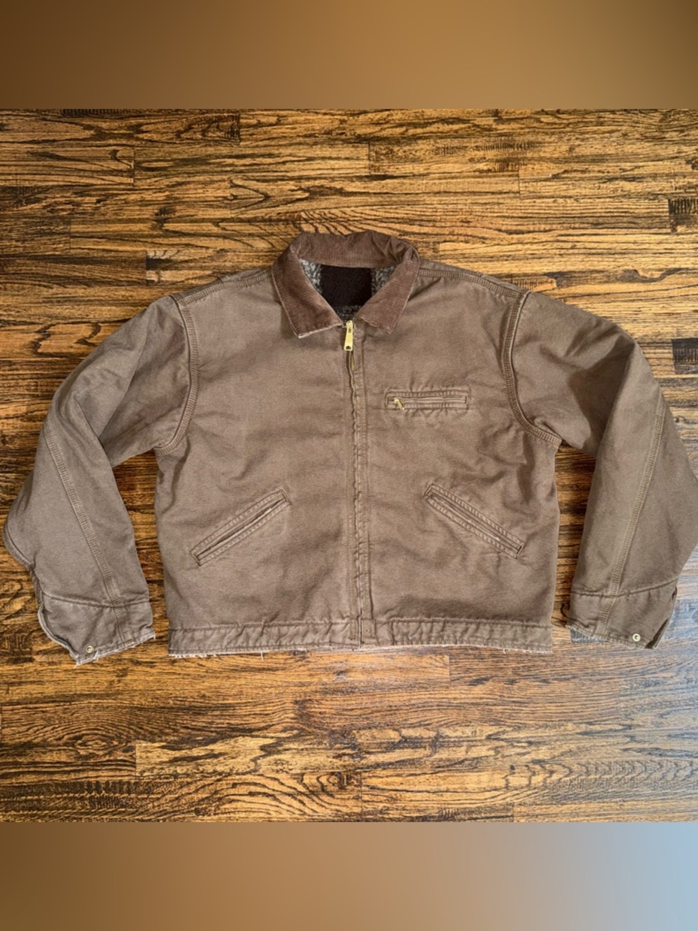 Elwood Vintage Brown Petrol Workwear Cropped Flannel Lined Jacket Size Medium